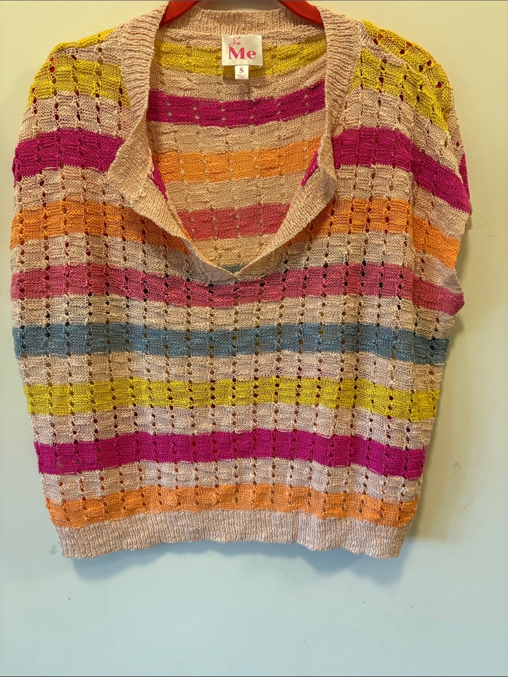 So Me Multicolor Striped Open-Knit V-Neck Sweater
